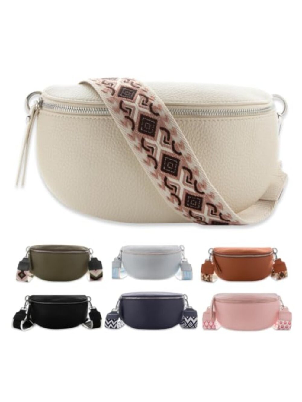 PU Leather Crossbody Fanny Pack Belt Bag for Women Adjustable Strap